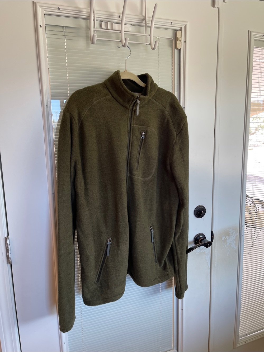 Men's Olive Green Full-Zip Fleece Sweater